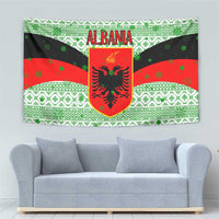 Albania Christmas Tapestry with Green-Red Design, Double-Headed Eagle Emblem, and Santa Motif - Wonder Print Shop