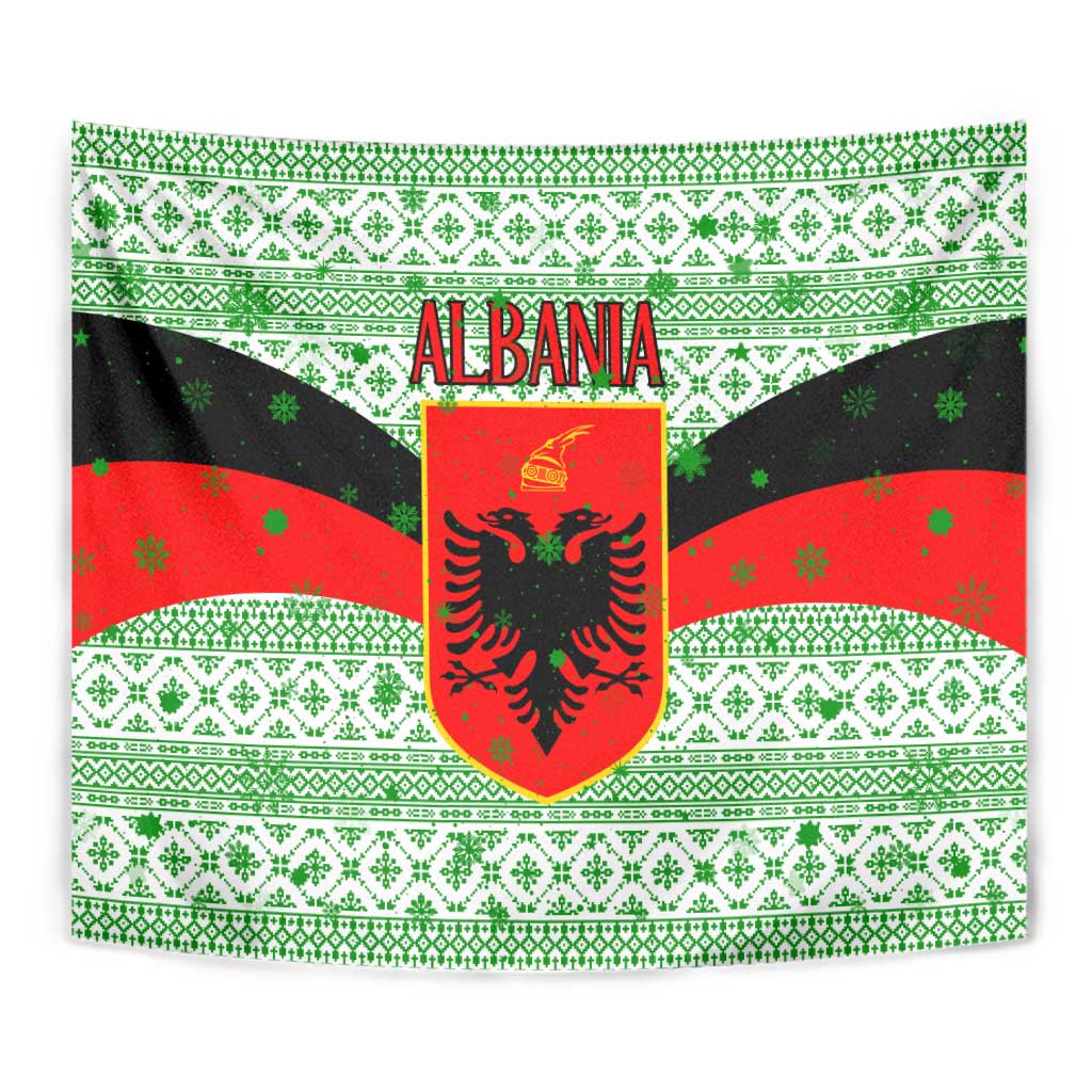 Albania Christmas Tapestry with Green-Red Design, Double-Headed Eagle Emblem, and Santa Motif - Wonder Print Shop