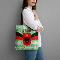 Albania Christmas Tote Bag with Green-Red Design, Double-Headed Eagle Emblem, and Santa Motif - Wonder Print Shop