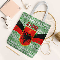 Albania Christmas Tote Bag with Green-Red Design, Double-Headed Eagle Emblem, and Santa Motif - Wonder Print Shop