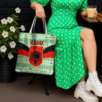 Albania Christmas Tote Bag with Green-Red Design, Double-Headed Eagle Emblem, and Santa Motif - Wonder Print Shop