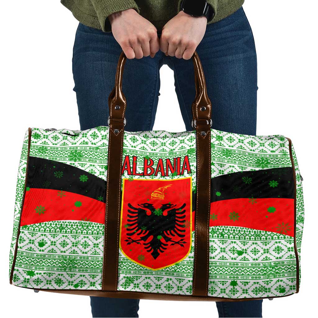 Albania Christmas Travel Bag with Green-Red Design, Double-Headed Eagle Emblem, and Santa Motif - Wonder Print Shop