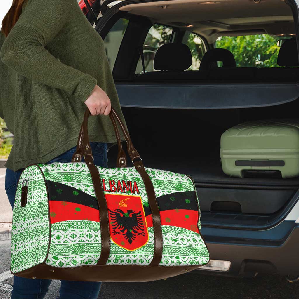 Albania Christmas Travel Bag with Green-Red Design, Double-Headed Eagle Emblem, and Santa Motif - Wonder Print Shop