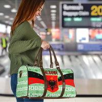 Albania Christmas Travel Bag with Green-Red Design, Double-Headed Eagle Emblem, and Santa Motif - Wonder Print Shop