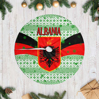 Albania Christmas Tree Skirt with Green-Red Design, Double-Headed Eagle Emblem, and Santa Motif - Wonder Print Shop