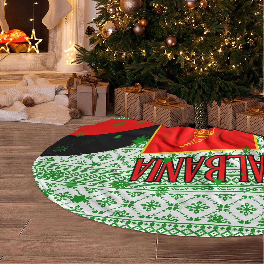 Albania Christmas Tree Skirt with Green-Red Design, Double-Headed Eagle Emblem, and Santa Motif - Wonder Print Shop
