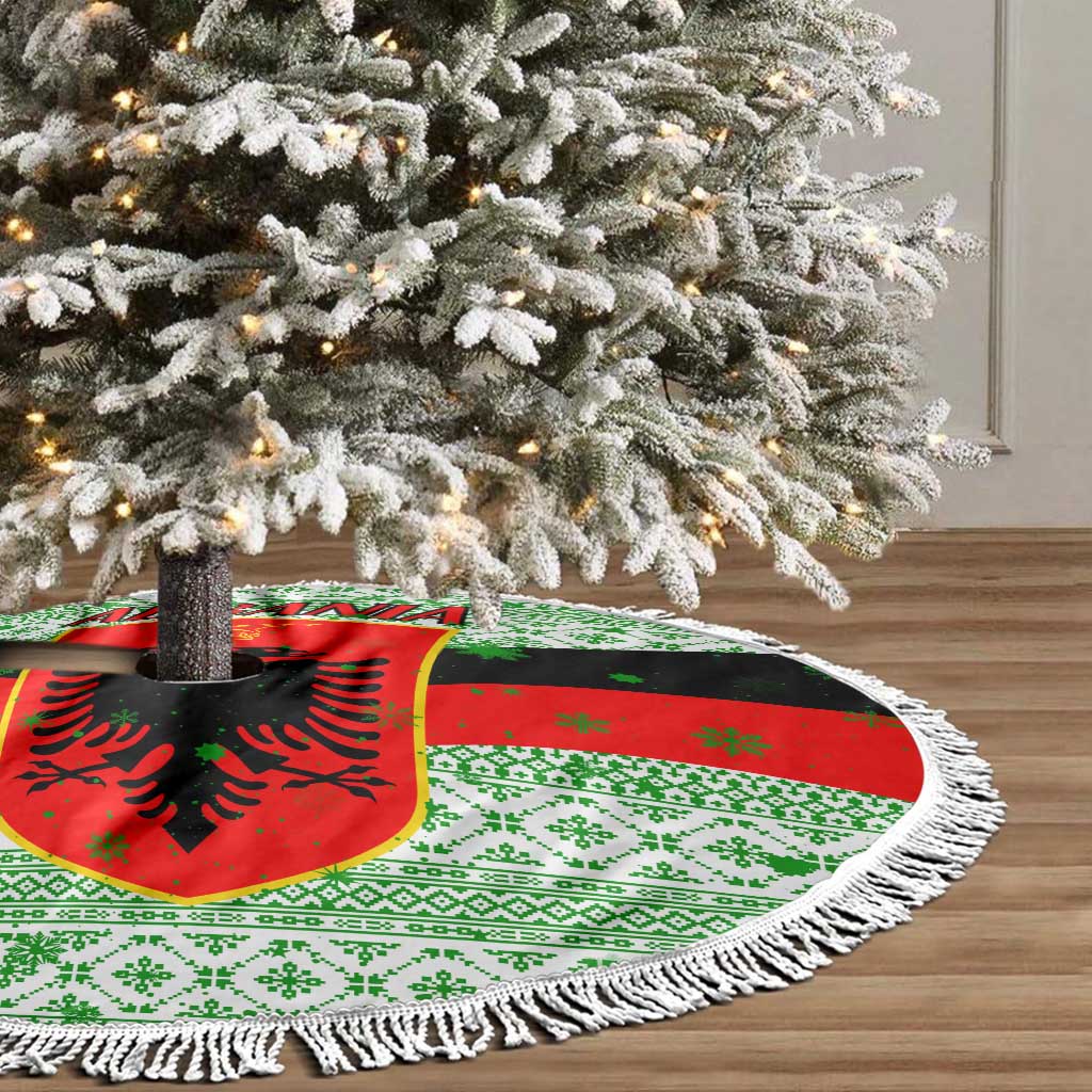 Albania Christmas Tree Skirt with Green-Red Design, Double-Headed Eagle Emblem, and Santa Motif - Wonder Print Shop