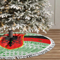 Albania Christmas Tree Skirt with Green-Red Design, Double-Headed Eagle Emblem, and Santa Motif - Wonder Print Shop