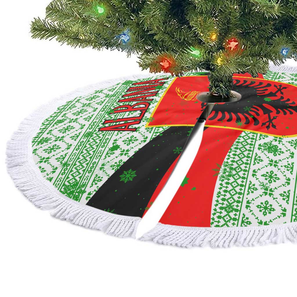 Albania Christmas Tree Skirt with Green-Red Design, Double-Headed Eagle Emblem, and Santa Motif - Wonder Print Shop