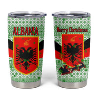 Albania Christmas Tumbler Cup with Green-Red Design, Double-Headed Eagle Emblem, and Santa Motif - Wonder Print Shop