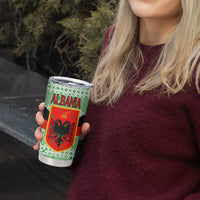 Albania Christmas Tumbler Cup with Green-Red Design, Double-Headed Eagle Emblem, and Santa Motif - Wonder Print Shop