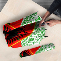 Albania Christmas Umbrella with Green-Red Design, Double-Headed Eagle Emblem, and Santa Motif - Wonder Print Shop
