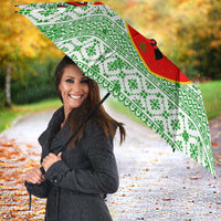 Albania Christmas Umbrella with Green-Red Design, Double-Headed Eagle Emblem, and Santa Motif - Wonder Print Shop