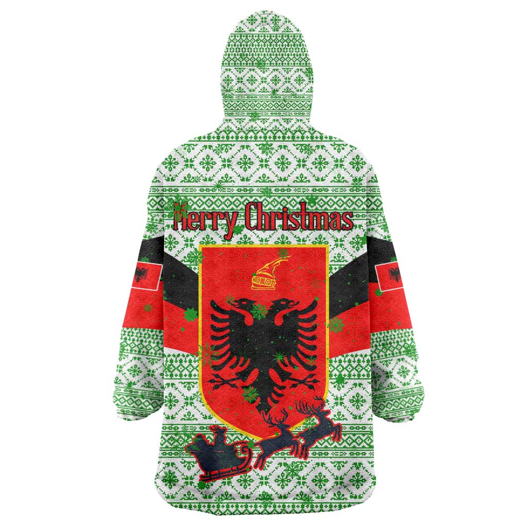 Albania Christmas Wearable Blanket Hoodie with Green-Red Design, Double-Headed Eagle Emblem, and Santa Motif - Wonder Print Shop