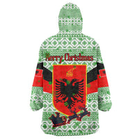 Albania Christmas Wearable Blanket Hoodie with Green-Red Design, Double-Headed Eagle Emblem, and Santa Motif - Wonder Print Shop