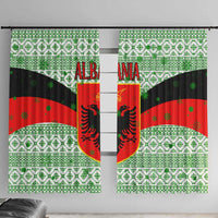 Albania Christmas Window Curtain with Green-Red Design, Double-Headed Eagle Emblem, and Santa Motif - Wonder Print Shop