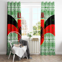 Albania Christmas Window Curtain with Green-Red Design, Double-Headed Eagle Emblem, and Santa Motif - Wonder Print Shop