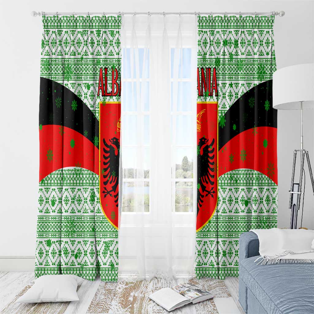 Albania Christmas Window Curtain with Green-Red Design, Double-Headed Eagle Emblem, and Santa Motif - Wonder Print Shop