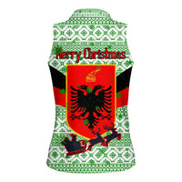 Albania Christmas Women Sleeveless Polo Shirt with Green-Red Design, Double-Headed Eagle Emblem, and Santa Motif - Wonder Print Shop