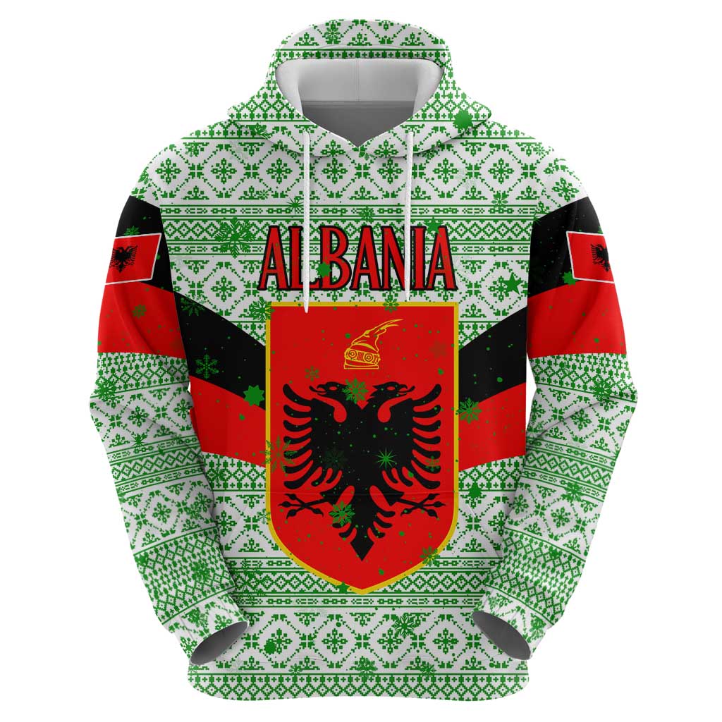Albania Christmas Zip Hoodie with Green-Red Design, Double-Headed Eagle Emblem, and Santa Motif - Wonder Print Shop