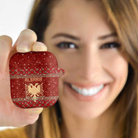 Albania Christmas AirPods Case with Red Geometric Design, Golden Double-Headed Eagle, and Santa Motif - Wonder Print Shop