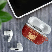 Albania Christmas AirPods Case with Red Geometric Design, Golden Double-Headed Eagle, and Santa Motif - Wonder Print Shop