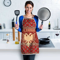 Albania Christmas Apron with Red Geometric Design, Golden Double-Headed Eagle, and Santa Motif - Wonder Print Shop