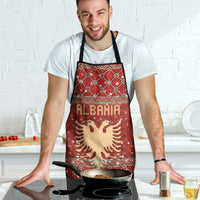 Albania Christmas Apron with Red Geometric Design, Golden Double-Headed Eagle, and Santa Motif - Wonder Print Shop