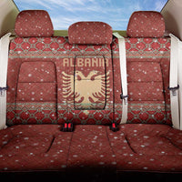 Albania Christmas Back Car Seat Cover with Red Geometric Design, Golden Double-Headed Eagle, and Santa Motif - Wonder Print Shop