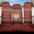 Albania Christmas Back Car Seat Cover with Red Geometric Design, Golden Double-Headed Eagle, and Santa Motif - Wonder Print Shop