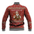 Albania Christmas Baseball Jacket with Red Geometric Design, Golden Double-Headed Eagle, and Santa Motif - Wonder Print Shop