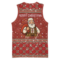 Albania Christmas Basketball Jersey with Red Geometric Design, Golden Double-Headed Eagle, and Santa Motif - Wonder Print Shop