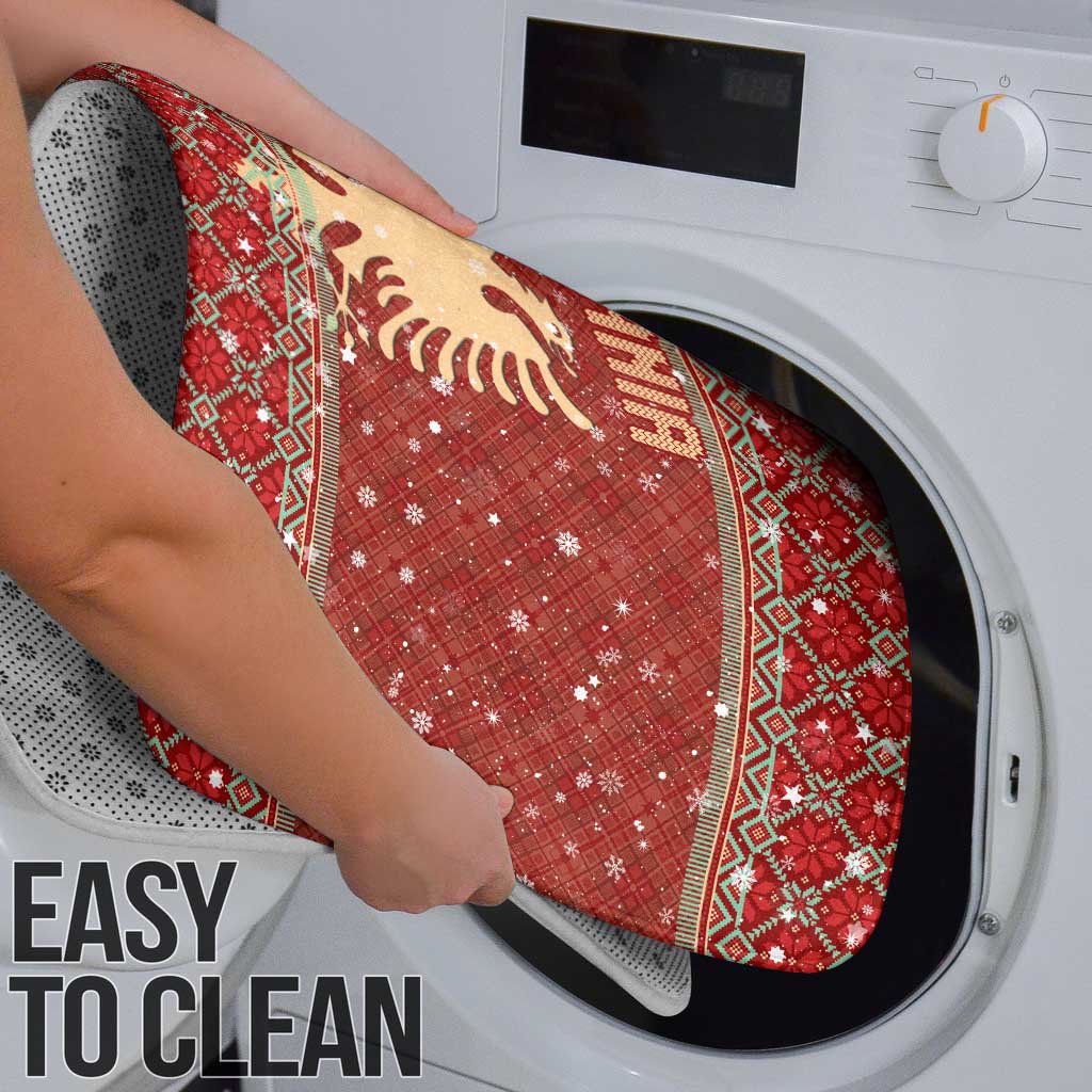 Albania Christmas Bathroom Set with Red Geometric Design, Golden Double-Headed Eagle, and Santa Motif - Wonder Print Shop