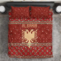Albania Christmas Bedding Set with Red Geometric Design, Golden Double-Headed Eagle, and Santa Motif - Wonder Print Shop