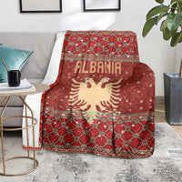 Albania Christmas Blanket with Red Geometric Design, Golden Double-Headed Eagle, and Santa Motif - Wonder Print Shop