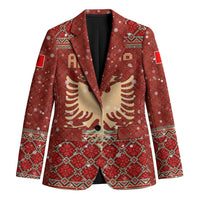 Albania Christmas Blazer with Red Geometric Design, Golden Double-Headed Eagle, and Santa Motif - Wonder Print Shop