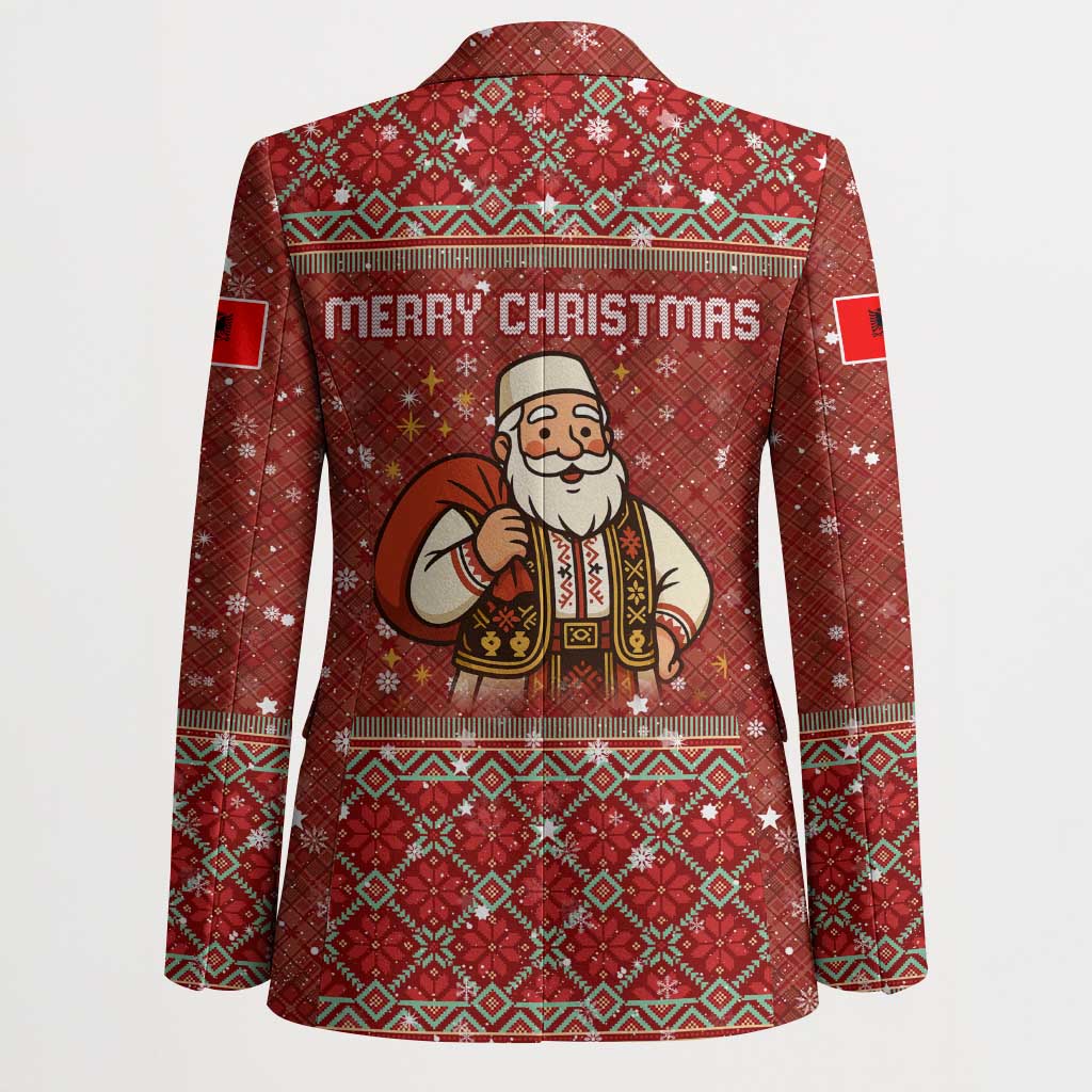 Albania Christmas Blazer with Red Geometric Design, Golden Double-Headed Eagle, and Santa Motif - Wonder Print Shop
