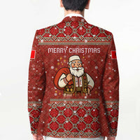 Albania Christmas Blazer with Red Geometric Design, Golden Double-Headed Eagle, and Santa Motif - Wonder Print Shop