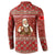 Albania Christmas Button Sweatshirt with Red Geometric Design, Golden Double-Headed Eagle, and Santa Motif - Wonder Print Shop