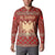 Albania Christmas Button Sweatshirt with Red Geometric Design, Golden Double-Headed Eagle, and Santa Motif - Wonder Print Shop
