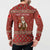 Albania Christmas Button Sweatshirt with Red Geometric Design, Golden Double-Headed Eagle, and Santa Motif - Wonder Print Shop