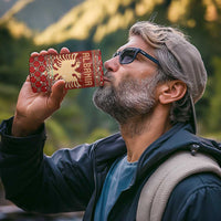 Albania Christmas 4 in 1 Can Cooler Tumbler with Red Geometric Design, Golden Double-Headed Eagle, and Santa Motif - Wonder Print Shop