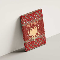 Albania Christmas Canvas Wall Art with Red Geometric Design, Golden Double-Headed Eagle, and Santa Motif - Wonder Print Shop