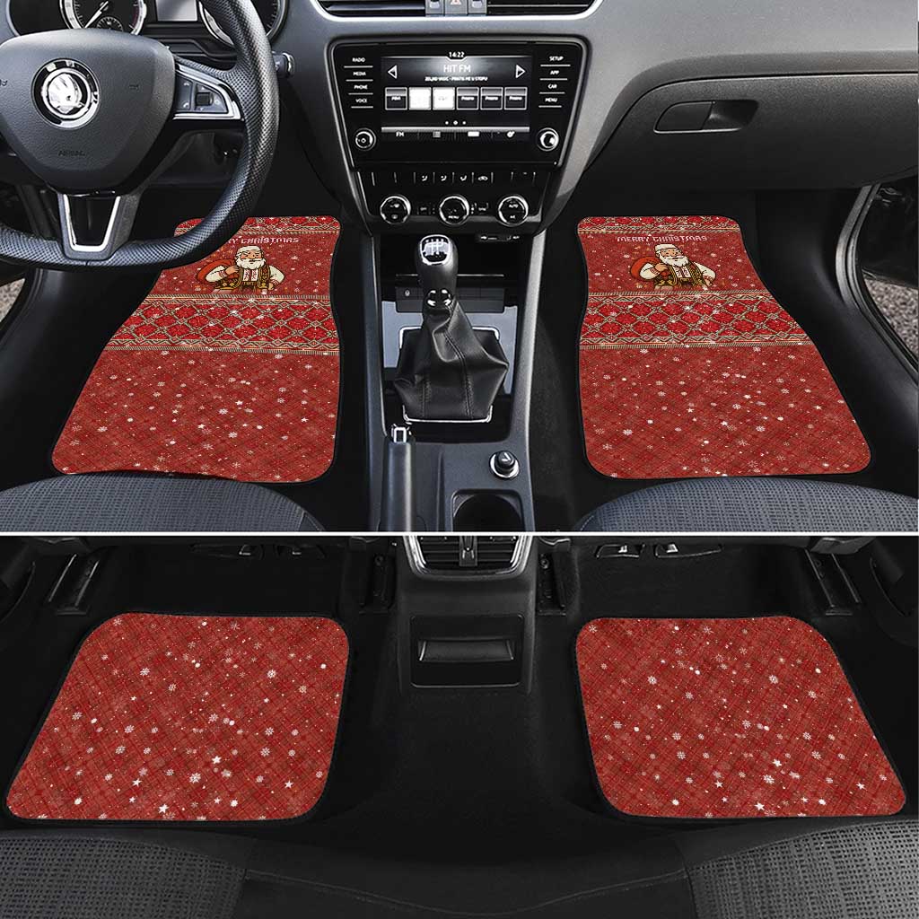 Albania Christmas Car Mats with Red Geometric Design, Golden Double-Headed Eagle, and Santa Motif - Wonder Print Shop