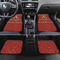 Albania Christmas Car Mats with Red Geometric Design, Golden Double-Headed Eagle, and Santa Motif - Wonder Print Shop