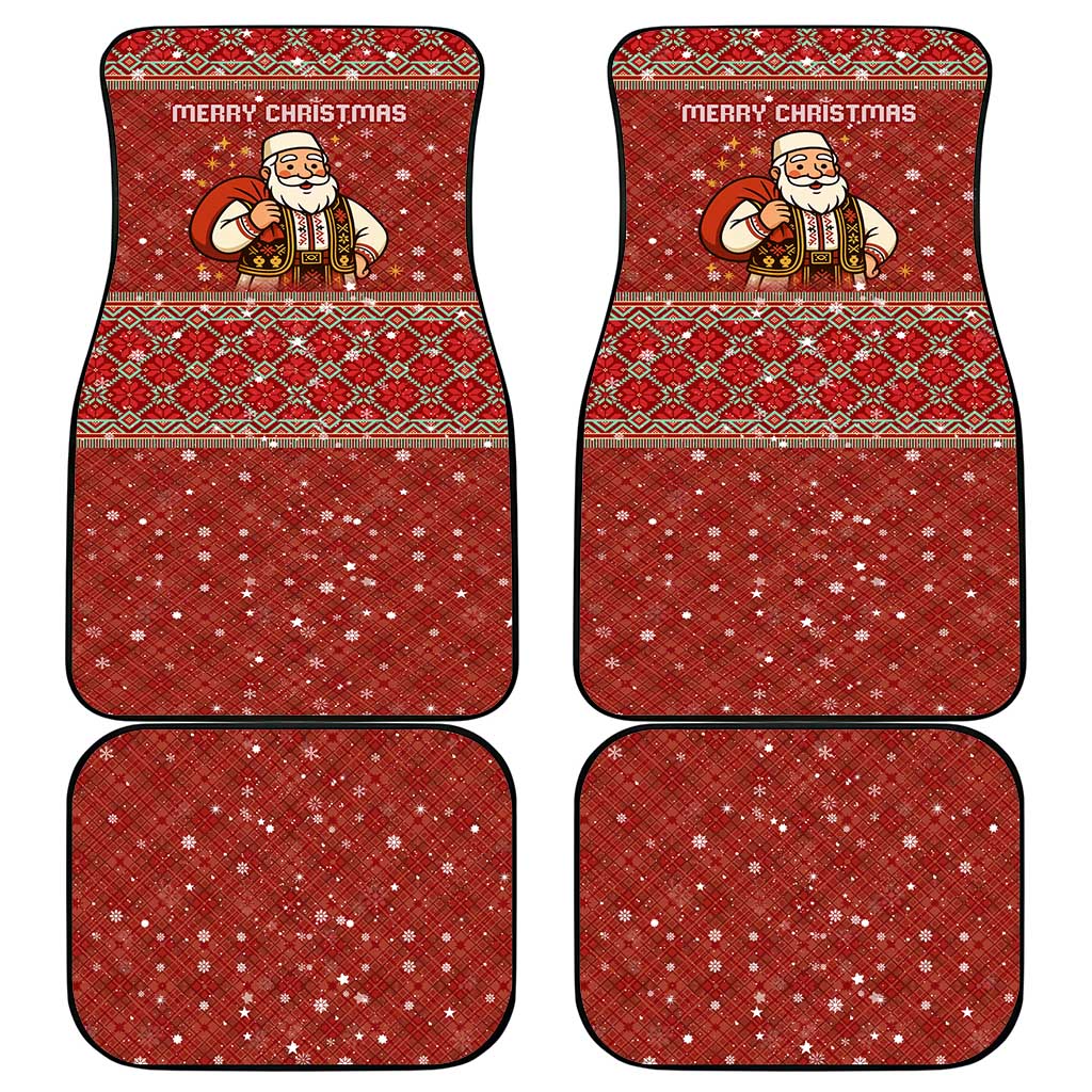 Albania Christmas Car Mats with Red Geometric Design, Golden Double-Headed Eagle, and Santa Motif - Wonder Print Shop