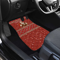 Albania Christmas Car Mats with Red Geometric Design, Golden Double-Headed Eagle, and Santa Motif - Wonder Print Shop