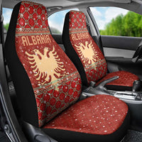 Albania Christmas Car Seat Cover with Red Geometric Design, Golden Double-Headed Eagle, and Santa Motif - Wonder Print Shop