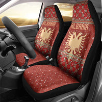 Albania Christmas Car Seat Cover with Red Geometric Design, Golden Double-Headed Eagle, and Santa Motif - Wonder Print Shop