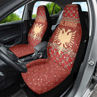 Albania Christmas Car Seat Cover with Red Geometric Design, Golden Double-Headed Eagle, and Santa Motif - Wonder Print Shop